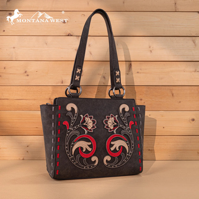 MW1348-8250BK - Montana West Embroidered Tote Bag - Black