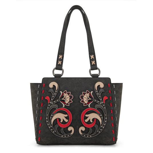 MW1348-8250BK - Montana West Embroidered Tote Bag - Black