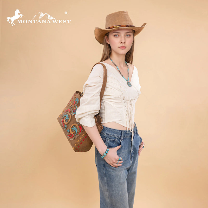Load image into Gallery viewer, MW1348-8250BR - Montana West Embroidered Tote Bag - Brown
