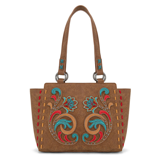 MW1348-8250BR - Montana West Embroidered Tote Bag - Brown