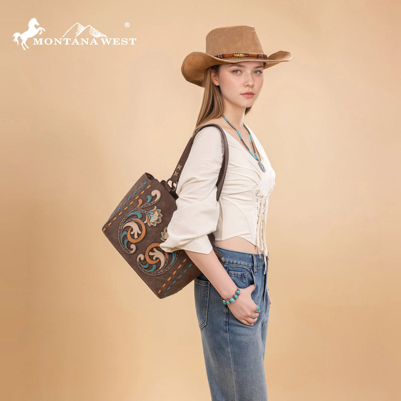 Load image into Gallery viewer, MW1348-8250CF - Montana West Embroidered Tote Bag - Coffee
