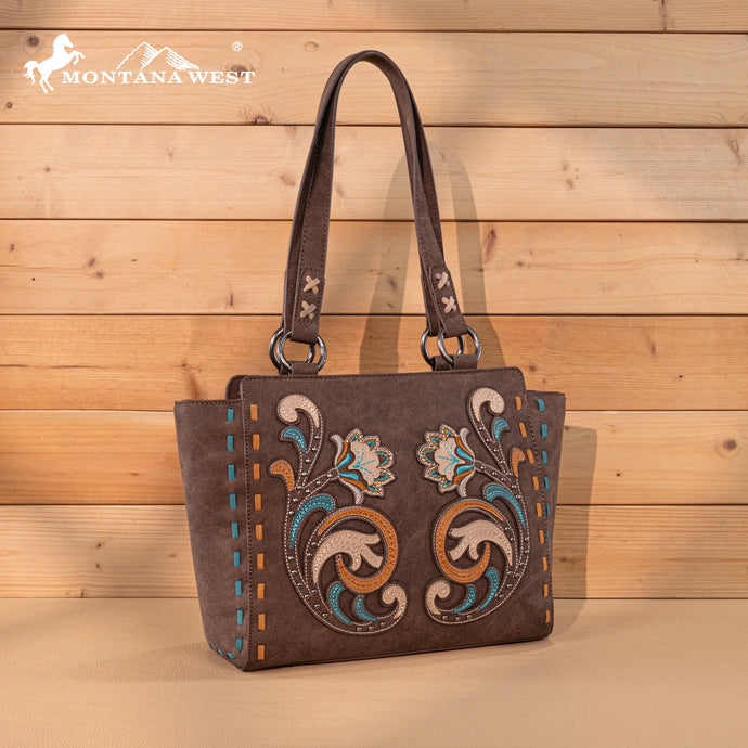 MW1348-8250CF - Montana West Embroidered Tote Bag - Coffee