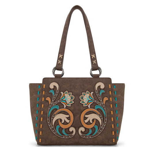 MW1348-8250CF - Montana West Embroidered Tote Bag - Coffee