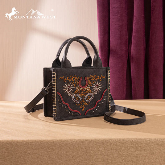 MW1352-8121BK - Montana West Western Embroidered Mini Tote Crossbody - Black