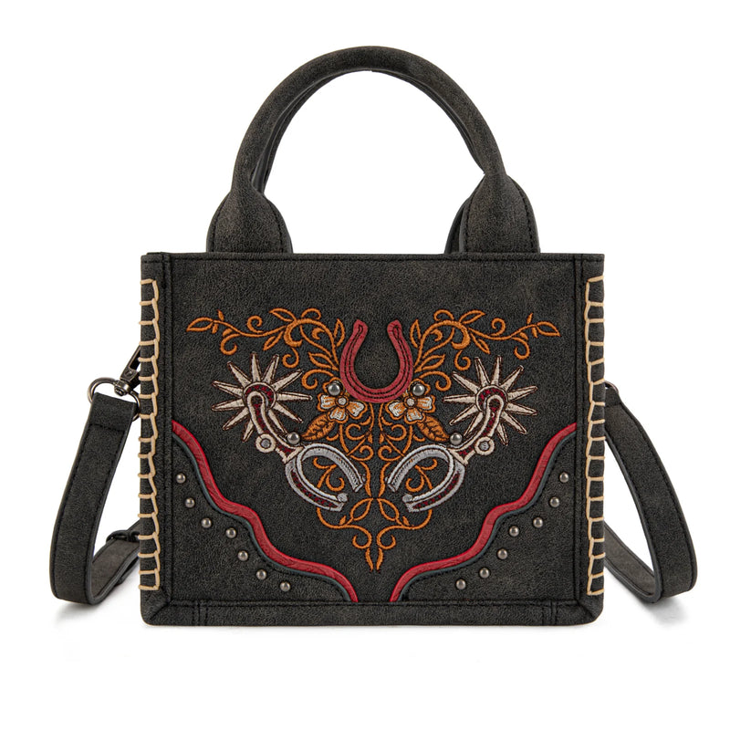 Load image into Gallery viewer, MW1352-8121BK - Montana West Western Embroidered Mini Tote Crossbody - Black
