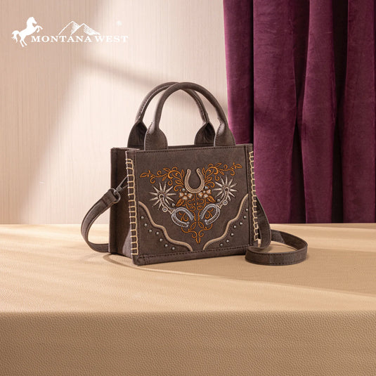 MW1352-8121CF - Montana West Western Embroidered Mini Tote Crossbody - Coffee