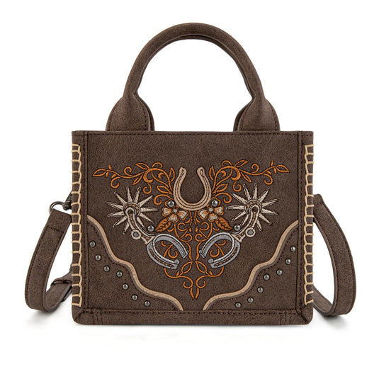 MW1352-8121CF - Montana West Western Embroidered Mini Tote Crossbody - Coffee