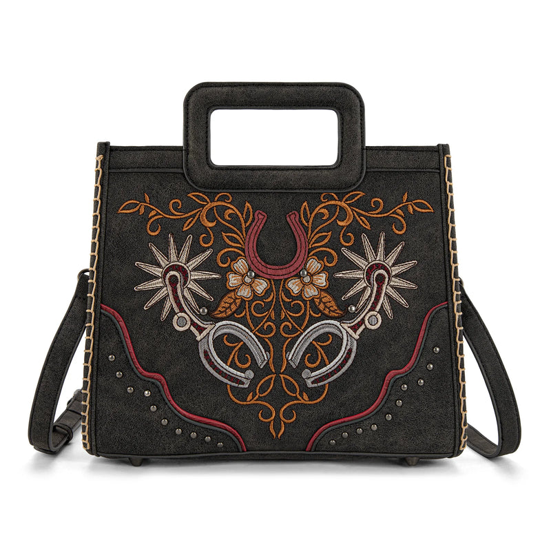 Load image into Gallery viewer, MW1352-8122BK - Montana West Western Embroidered Top Handle Tote Crossbody - Black

