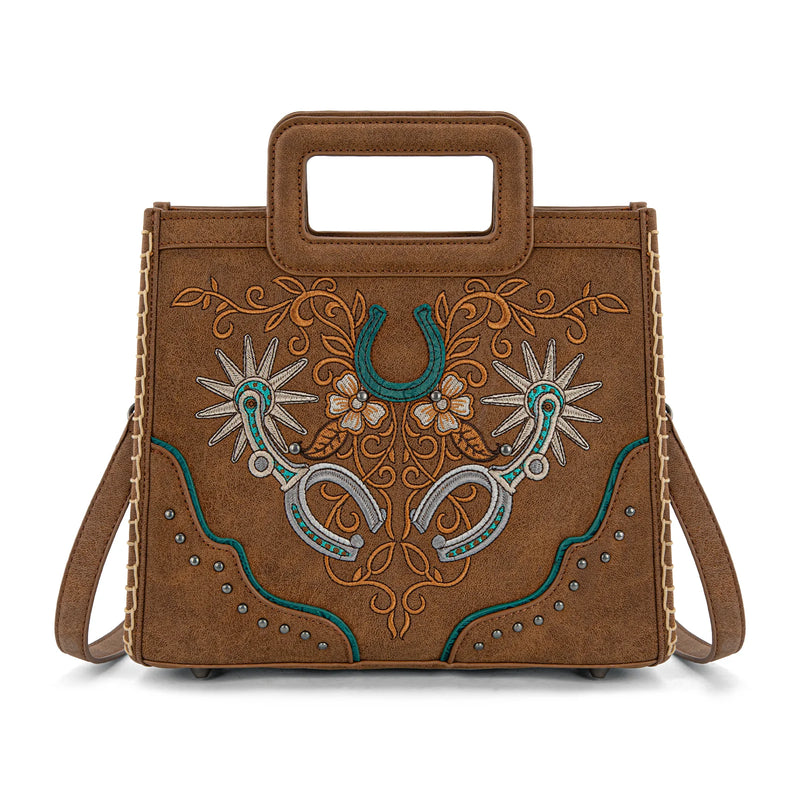 Load image into Gallery viewer, MW1352-8122BR - Montana West Western Embroidered Top Handle Tote Crossbody - Brown
