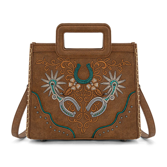 MW1352-8122BR - Montana West Western Embroidered Top Handle Tote Crossbody - Brown