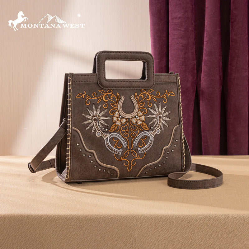 Load image into Gallery viewer, MW1352-8122CF - Montana West Western Embroidered Top Handle Tote Crossbody - Coffee

