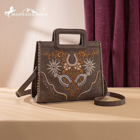 MW1352-8122CF - Montana West Western Embroidered Top Handle Tote Crossbody - Coffee