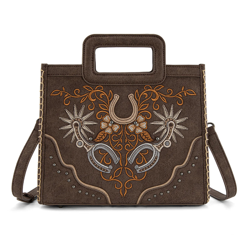 Load image into Gallery viewer, MW1352-8122CF - Montana West Western Embroidered Top Handle Tote Crossbody - Coffee
