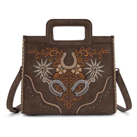 MW1352-8122CF - Montana West Western Embroidered Top Handle Tote Crossbody - Coffee