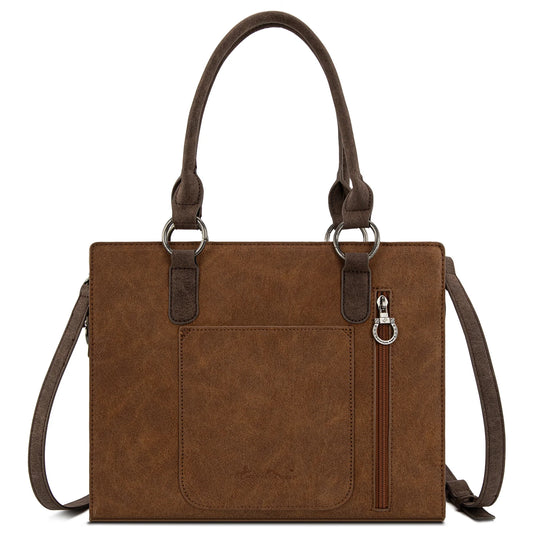 MW1354G-8355BR - Montana West Tooled Aztec Concealed Carry Tote/Crossbody - Brown