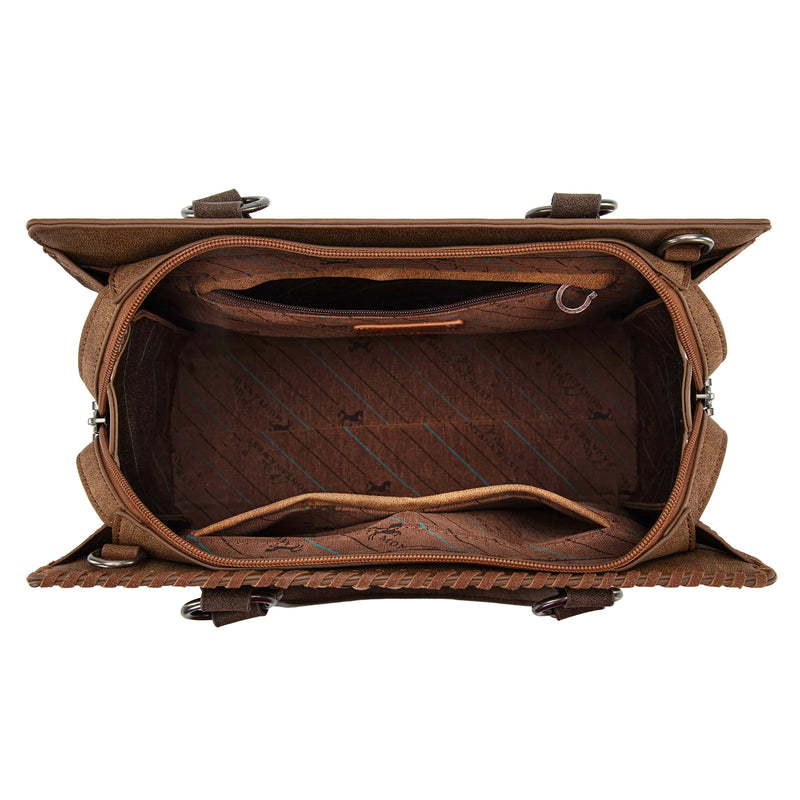 Load image into Gallery viewer, MW1354G-8355BR - Montana West Tooled Aztec Concealed Carry Tote/Crossbody - Brown
