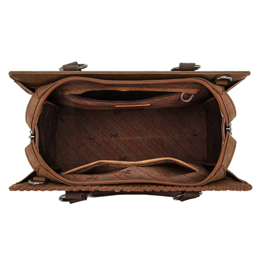 MW1354G-8355BR - Montana West Tooled Aztec Concealed Carry Tote/Crossbody - Brown