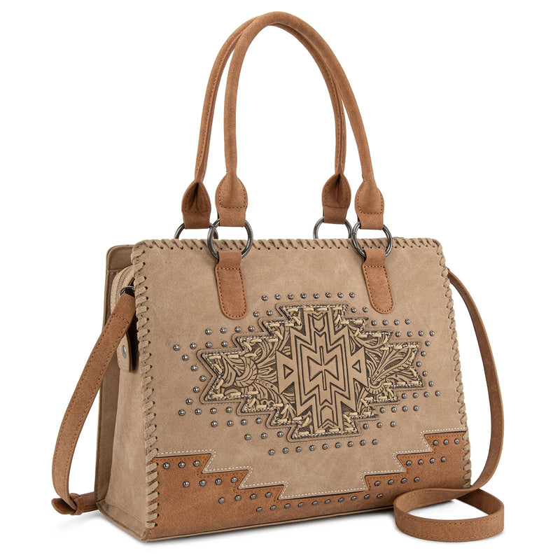 Load image into Gallery viewer, MW1354G-8355TN - Montana West Tooled Aztec Concealed Carry Tote/Crossbody - Tan
