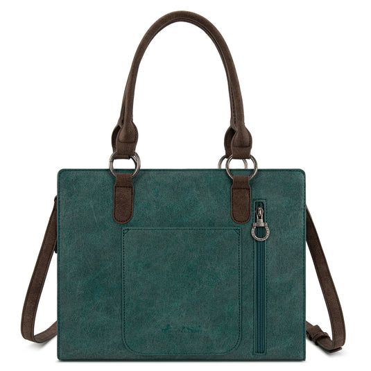 MW1354G-8355TQ - Montana West Tooled Aztec Concealed Carry Tote/Crossbody - Turquoise