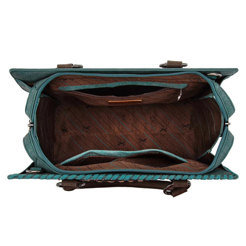 Load image into Gallery viewer, MW1354G-8355TQ - Montana West Tooled Aztec Concealed Carry Tote/Crossbody - Turquoise
