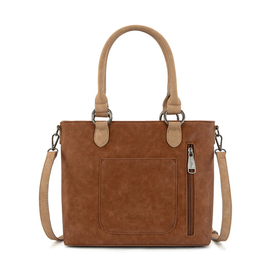 MW1356-8260BR - Montana West Brown Western Tooled Aztec Concealed Carry Tote/Crossbody