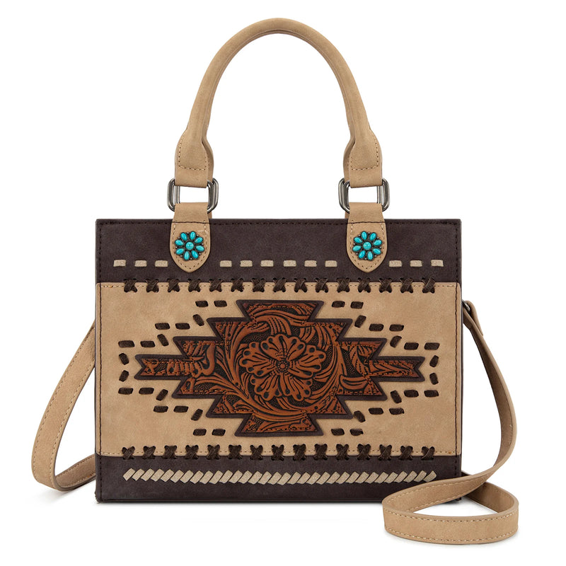 Load image into Gallery viewer, MW1356-8322CF - Montana West Coffee Western Tooled Aztec Tote/ Crossbody
