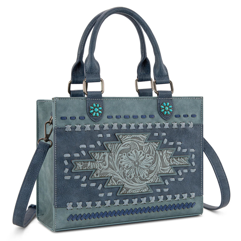 Load image into Gallery viewer, MW1356-8322JN - Montana West Jean Western Tooled Aztec Tote/ Crossbody
