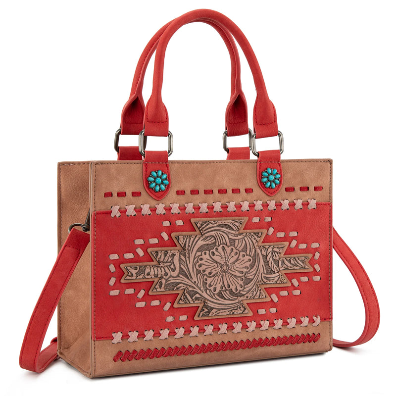 Load image into Gallery viewer, MW1356-8322PK - Montana West Pink Western Tooled Aztec Tote/ Crossbody

