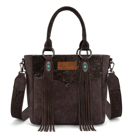 MW1358G-8120CF - Montana West Hair-On Hide Concealed Carry Tote Bag with Tooled Strap
