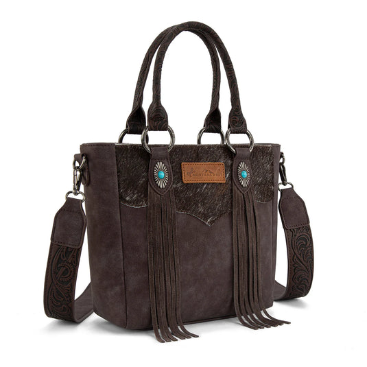MW1358G-8120CF - Montana West Hair-On Hide Concealed Carry Tote Bag with Tooled Strap