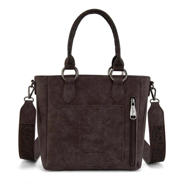 Load image into Gallery viewer, MW1358G-8120CF - Montana West Hair-On Hide Concealed Carry Tote Bag with Tooled Strap
