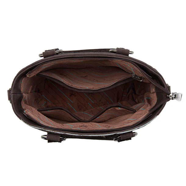Load image into Gallery viewer, MW1358G-8120CF - Montana West Hair-On Hide Concealed Carry Tote Bag with Tooled Strap
