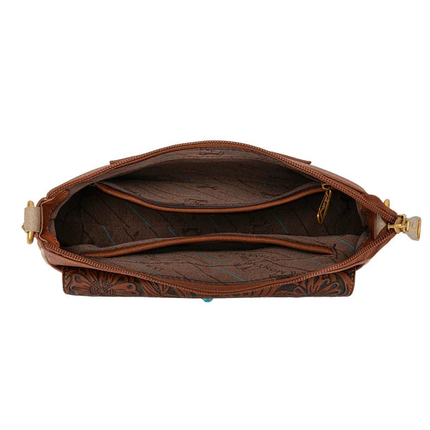 Load image into Gallery viewer, MW1362-818BR - Montana West Tooled Floral Chain Shoulder Crossbody Bag - Brown
