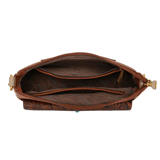MW1362-818BR - Montana West Tooled Floral Chain Shoulder Crossbody Bag - Brown
