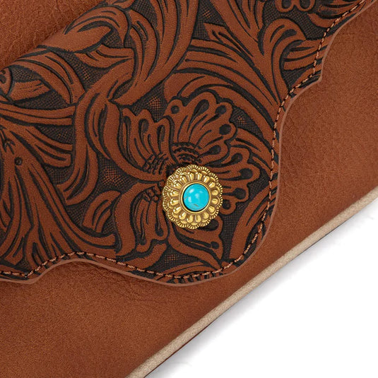 MW1362-818BR - Montana West Tooled Floral Chain Shoulder Crossbody Bag - Brown