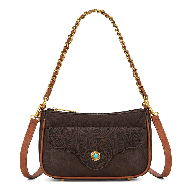 Load image into Gallery viewer, MW1362-818CF - Montana West Tooled Floral Chain Shoulder Crossbody Bag - Coffee
