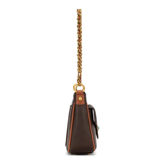 MW1362-818CF - Montana West Tooled Floral Chain Shoulder Crossbody Bag - Coffee