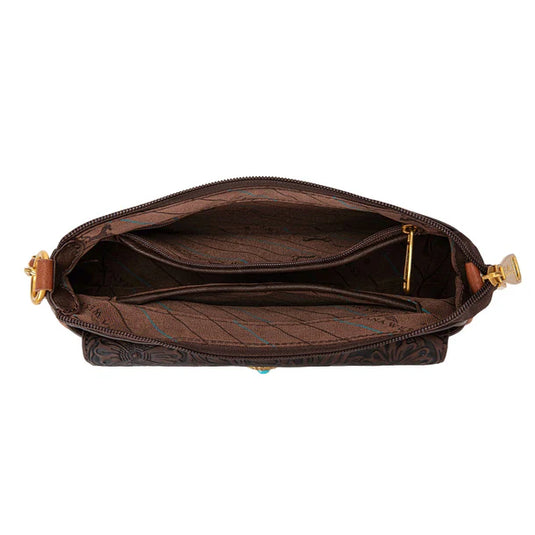MW1362-818CF - Montana West Tooled Floral Chain Shoulder Crossbody Bag - Coffee
