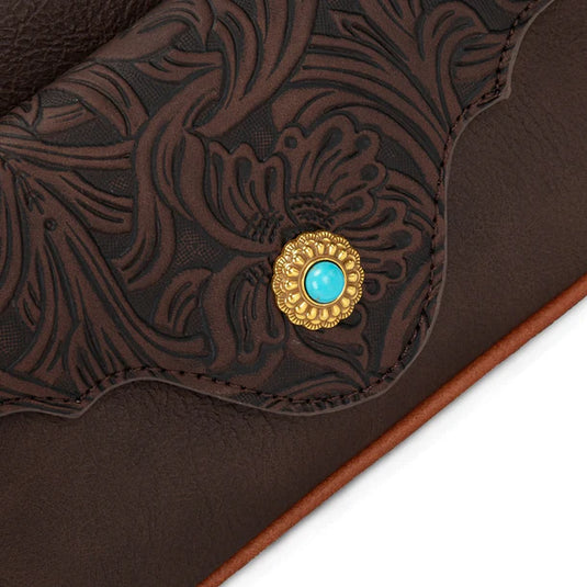 MW1362-818CF - Montana West Tooled Floral Chain Shoulder Crossbody Bag - Coffee