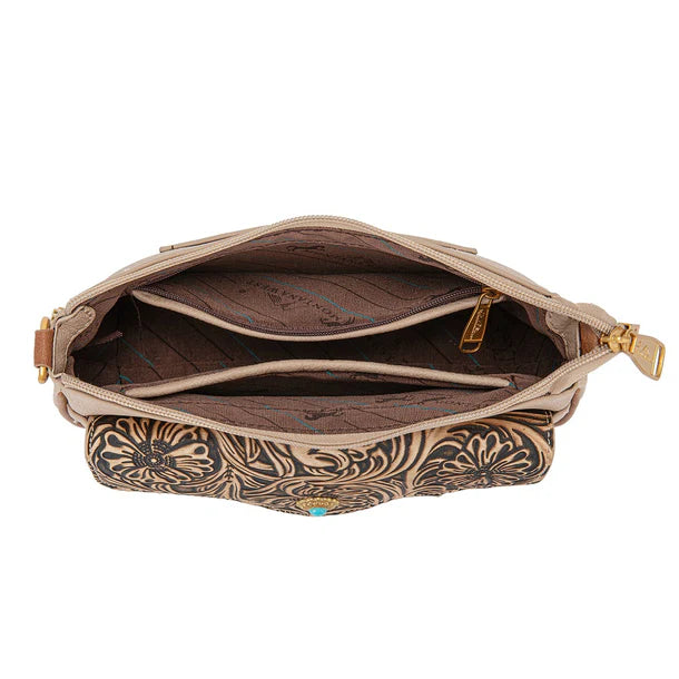 Load image into Gallery viewer, MW1362-818TN - Montana West Tooled Floral Chain Shoulder Crossbody Bag - Tan
