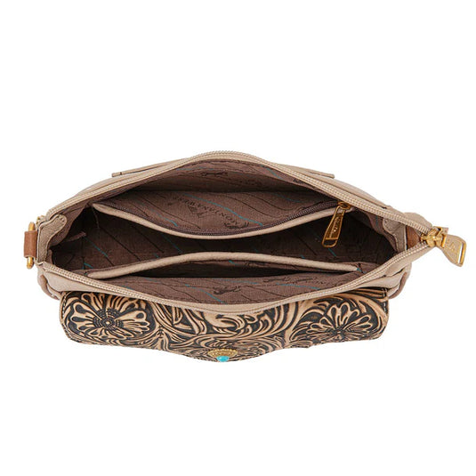 MW1362-818TN - Montana West Tooled Floral Chain Shoulder Crossbody Bag - Tan
