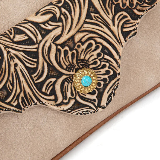 MW1362-818TN - Montana West Tooled Floral Chain Shoulder Crossbody Bag - Tan