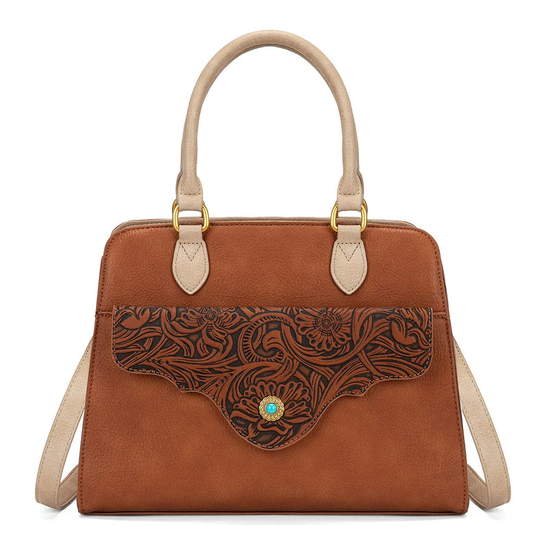 Load image into Gallery viewer, MW1362G-8250BR - Montana West Tooled Floral Concealed Carry Crossbody - Brown
