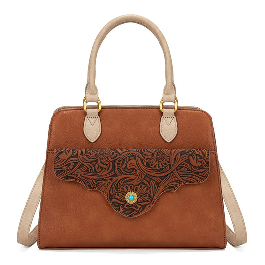 MW1362G-8250BR - Montana West Tooled Floral Concealed Carry Crossbody - Brown