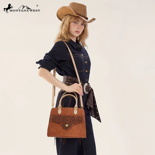 Load image into Gallery viewer, MW1362G-8250BR - Montana West Tooled Floral Concealed Carry Crossbody - Brown
