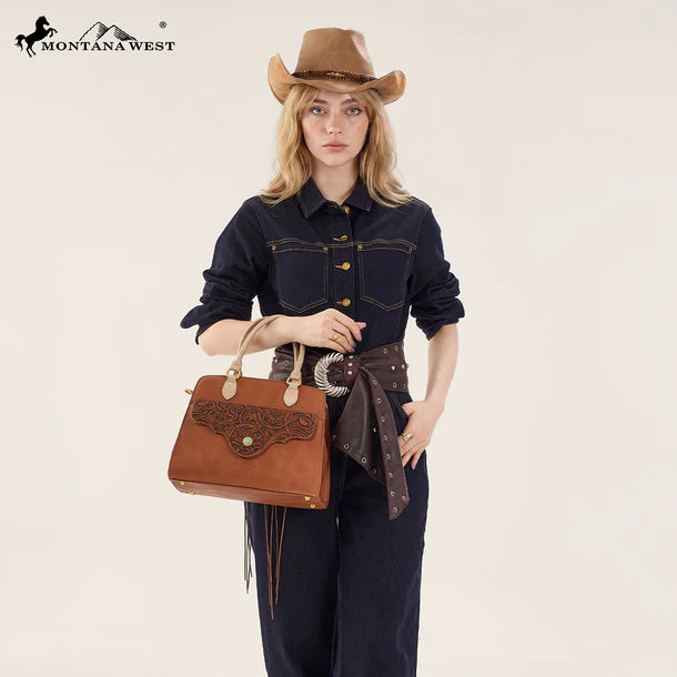 Load image into Gallery viewer, MW1362G-8250BR - Montana West Tooled Floral Concealed Carry Crossbody - Brown
