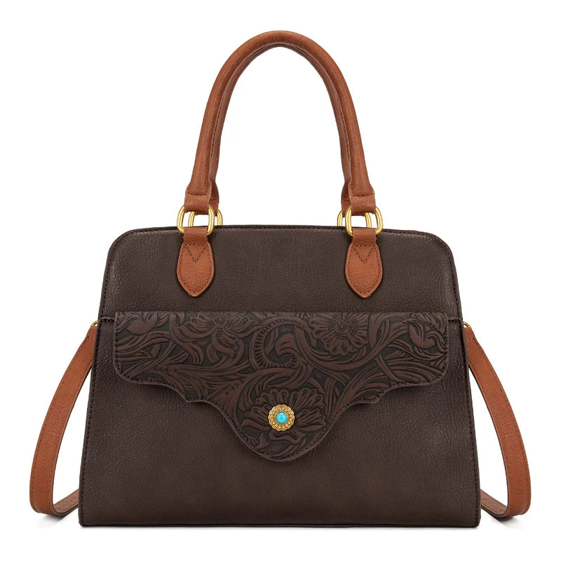 Load image into Gallery viewer, MW1362G-8250CF - Montana West Tooled Floral Concealed Carry Crossbody - Coffee
