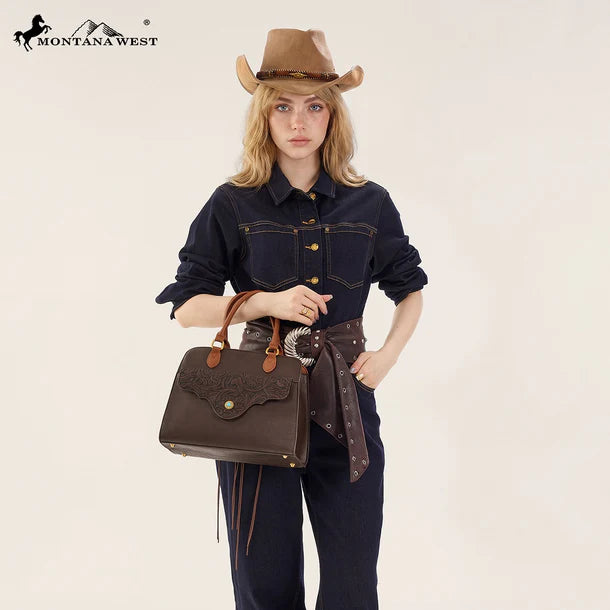 Load image into Gallery viewer, MW1362G-8250CF - Montana West Tooled Floral Concealed Carry Crossbody - Coffee
