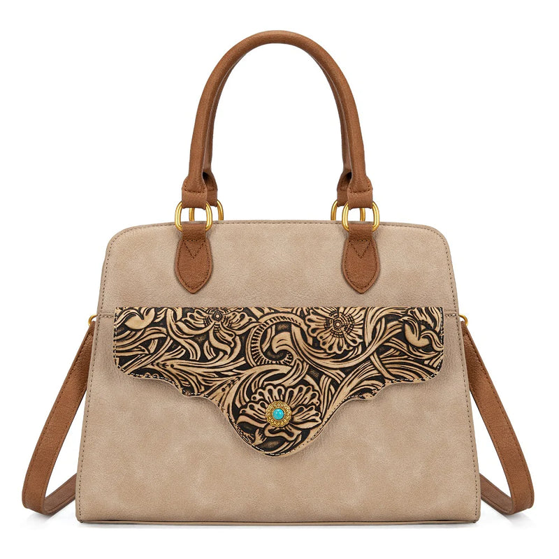Load image into Gallery viewer, MW1362G-8250TN - Montana West Tooled Floral Concealed Carry Crossbody - Tan
