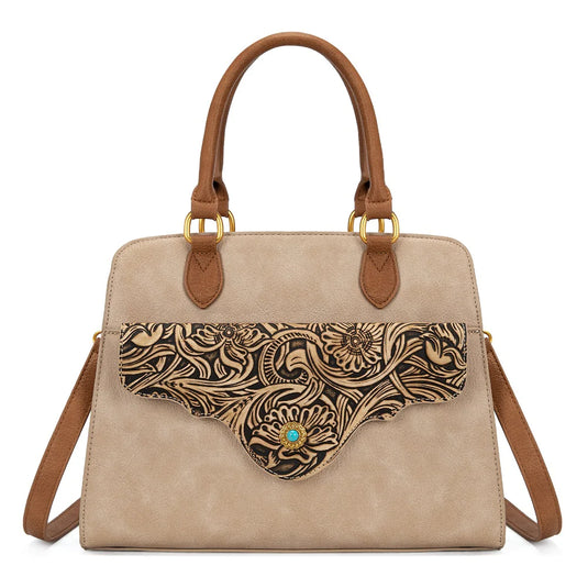 MW1362G-8250TN - Montana West Tooled Floral Concealed Carry Crossbody - Tan